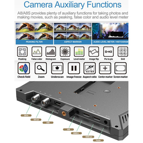 Lilliput A8S 4K 8.9" On-Camera HDMI and 3G-SDI Monitor