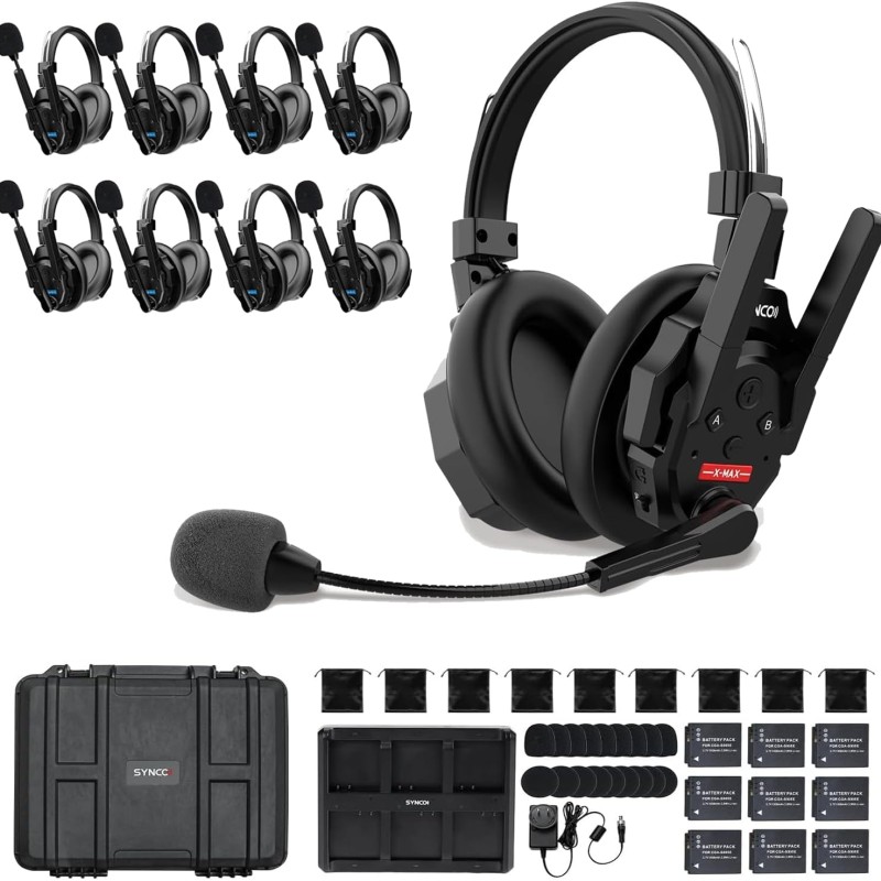 Synco Xtalk XMax9 Wireless Intercom with 9 Dual-Ear Headsets (2.4 GHz)