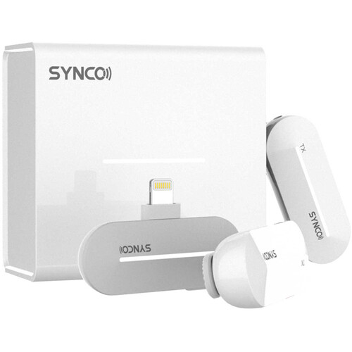 Synco P2L Miniature 2-Person Digital Wireless Microphone System with Lightning Connector for iPhones White, 2.4 GHz