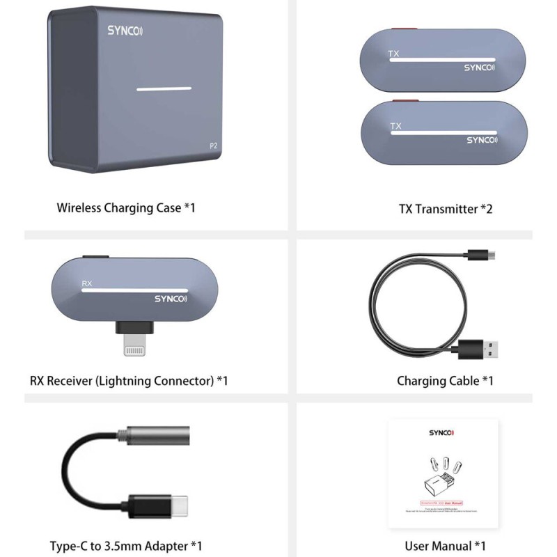 Synco P2L Miniature 2-Person Digital Wireless Microphone System with Lightning Connector for iPhones