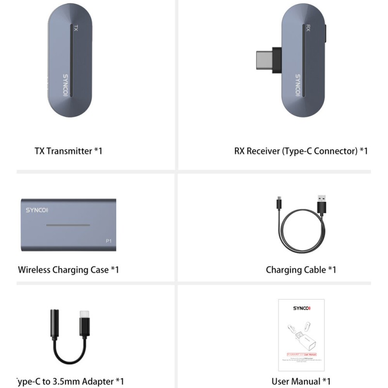 Synco P1T Miniature 1-Person Digital Wireless Microphone System with USB Connector for Android Phones