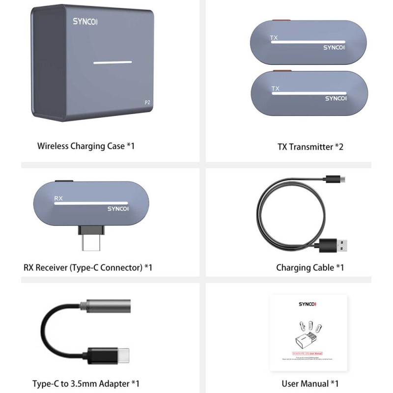 Synco P2T Miniature 2-Person Digital Wireless Microphone System with USB Connector for Android Phones