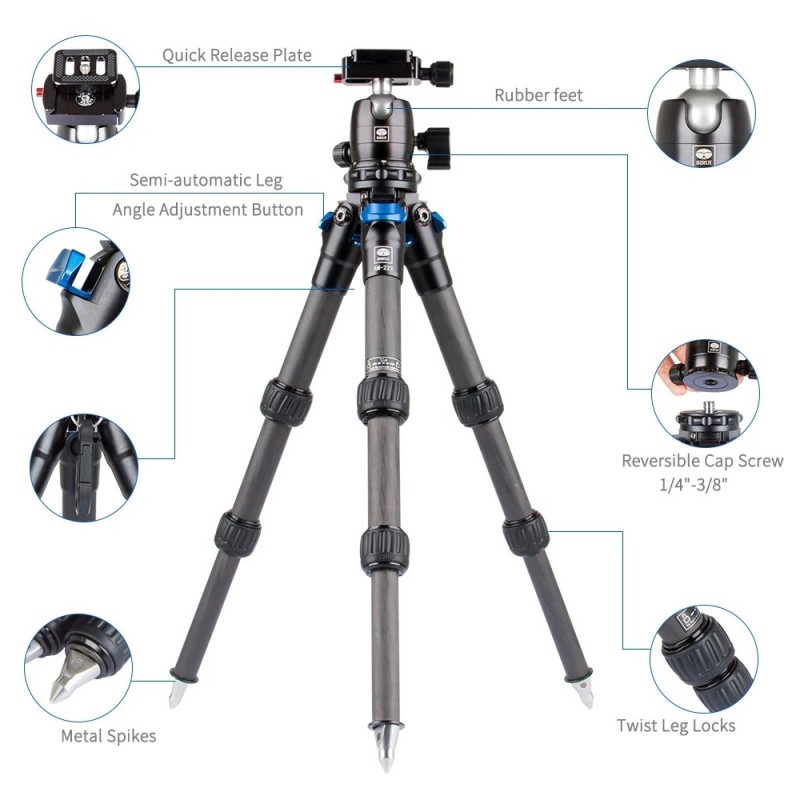 SIRUI Mini Tripod AM-223 Carbon Fiber Travel Tripod with B-00K Ball Head AM-223+B00K