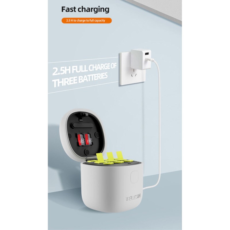 TELESIN 3 Slots Battery Charger Storage Box Tf Card Reader Case With 3 Pcs Full Decoded Batteries For Gopro Hero9/10