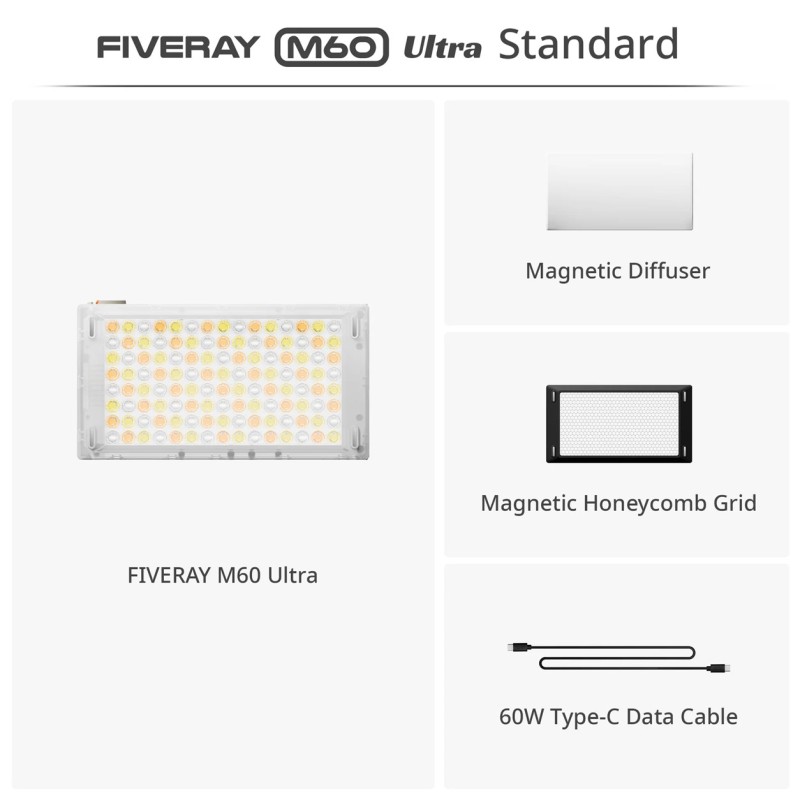ZHIYUN FIVERAY M60 Ultra 60W RGB Video Light, Ultra-Portable Pocket Light