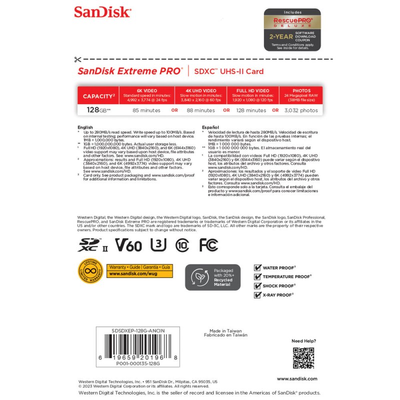 SanDisk 128GB Extreme PRO v60 UHS-II SDXC Memory Card