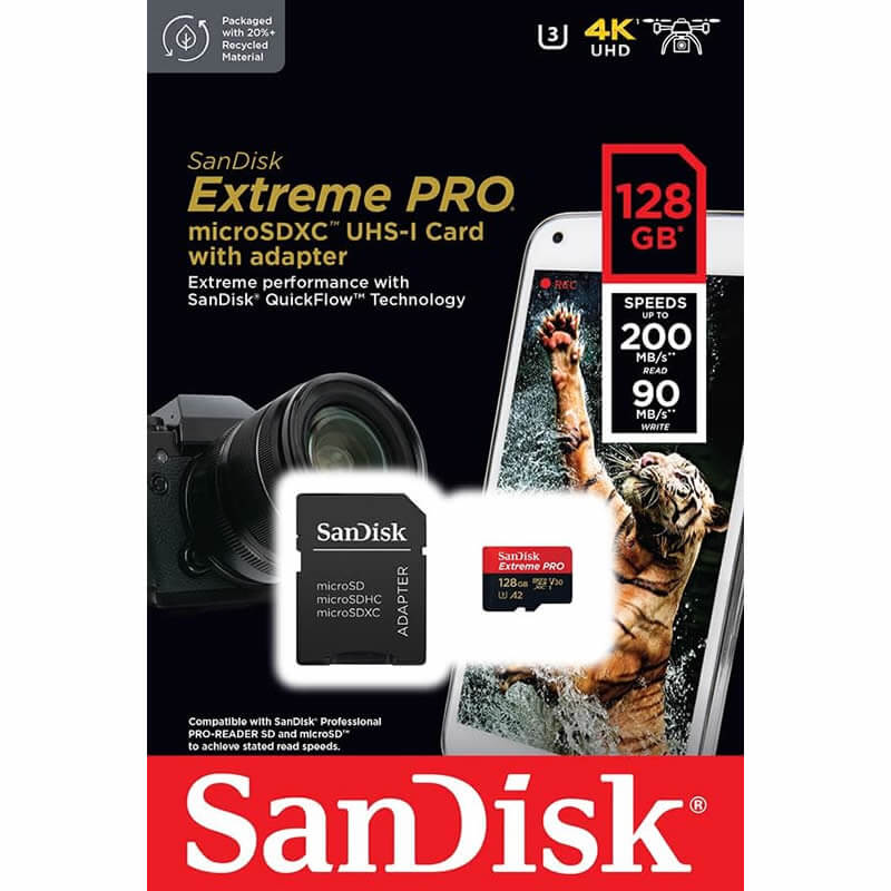 SanDisk 128GB Extreme Pro V30 Micro SD Card (SDXC) UHS-I U3 - 200MB/s