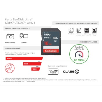 SanDisk 16GB Ultra UHS-I SDHC Memory Card Class 10