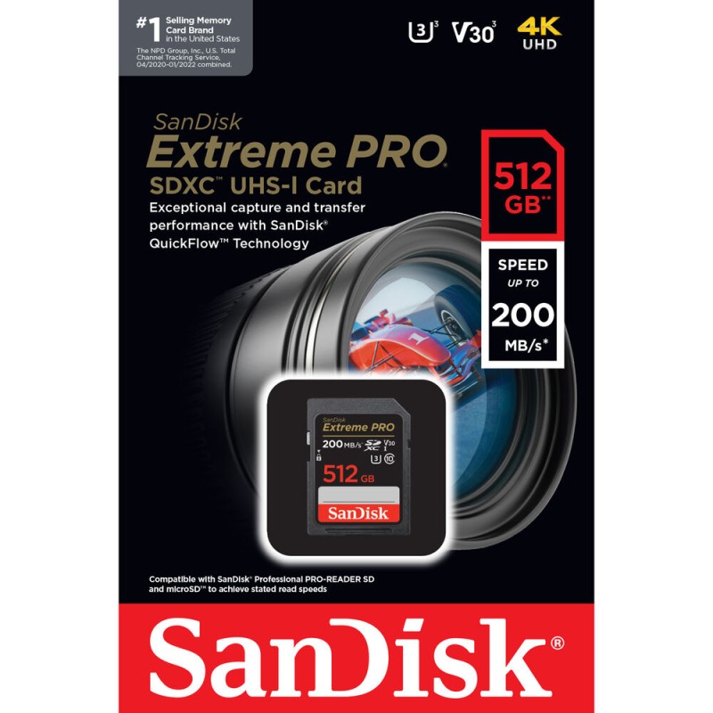 SanDisk 512GB Extreme PRO UHS-I SDXC Memory Card 200MB