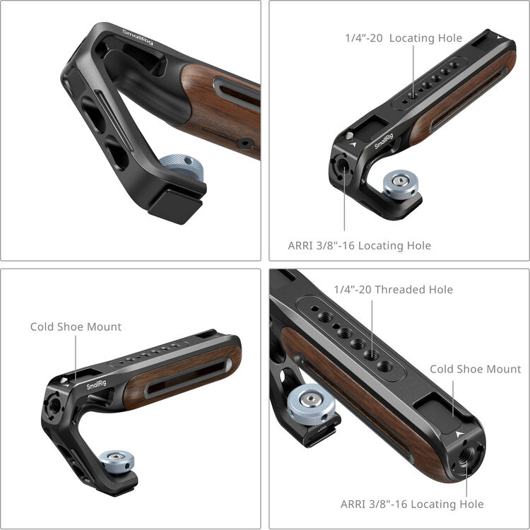 SmallRig 5250 Wooden Top Handle with Cold Shoe Mount