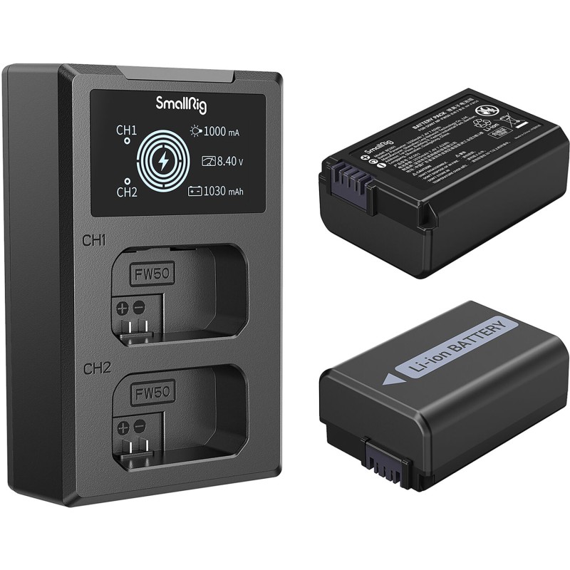 SmallRig NP-FW50 Kit with 2 Batteries and 2-Bay USB Charger