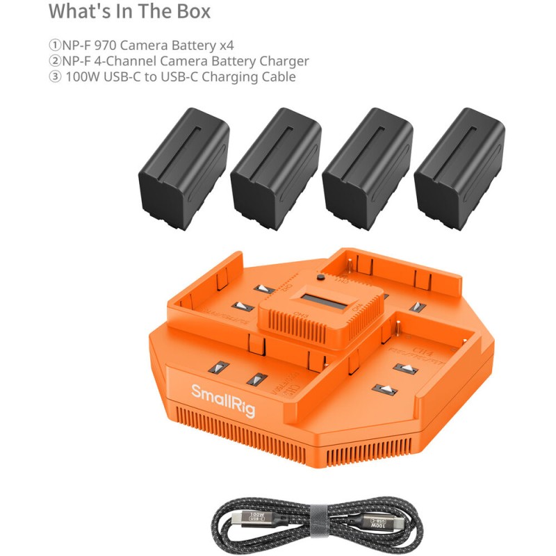 SmallRig NP-F970 4-Channel Camera Battery Charger & 4-Battery Kit