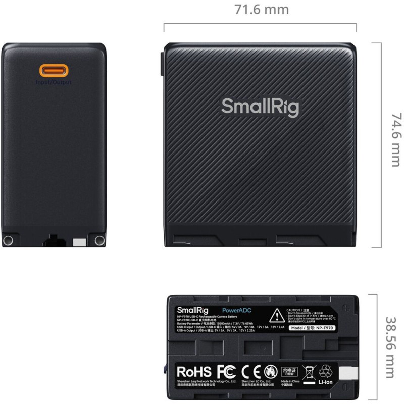 SmallRig 4469 L-Series/NP-F970 USB-C Rechargeable Camera Battery Black