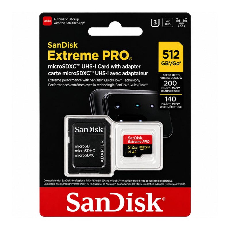SanDisk 512GB Extreme Pro V30 Micro SD Card (SDXC) UHS-I U3 - 200MB/s